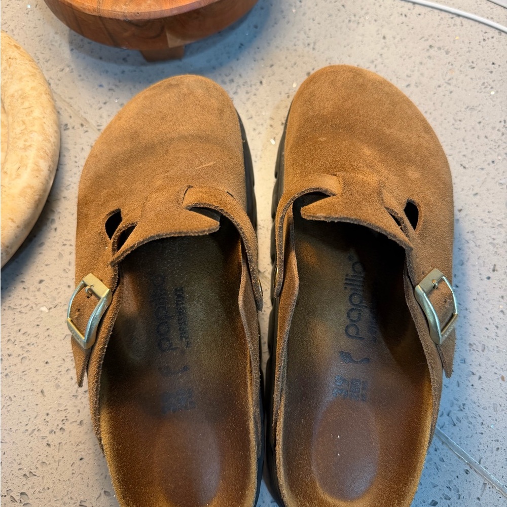 Birkenstock Brown Suede Clog Mule with Black Lug Sole - Picture 5 of 8
